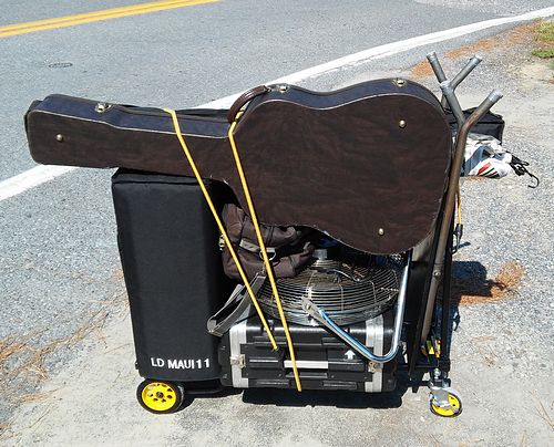 Music equipment on rolling cart